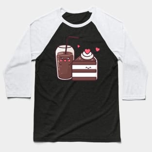 Chocolate Cake and Chocolate Milkshake Couple | Cute Kawaii Couple Design Baseball T-Shirt